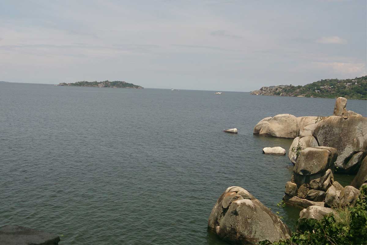 Beautiful rock formations surrounded by the waters of Lake Victoria at Saanane Island National Park, Tanzania.